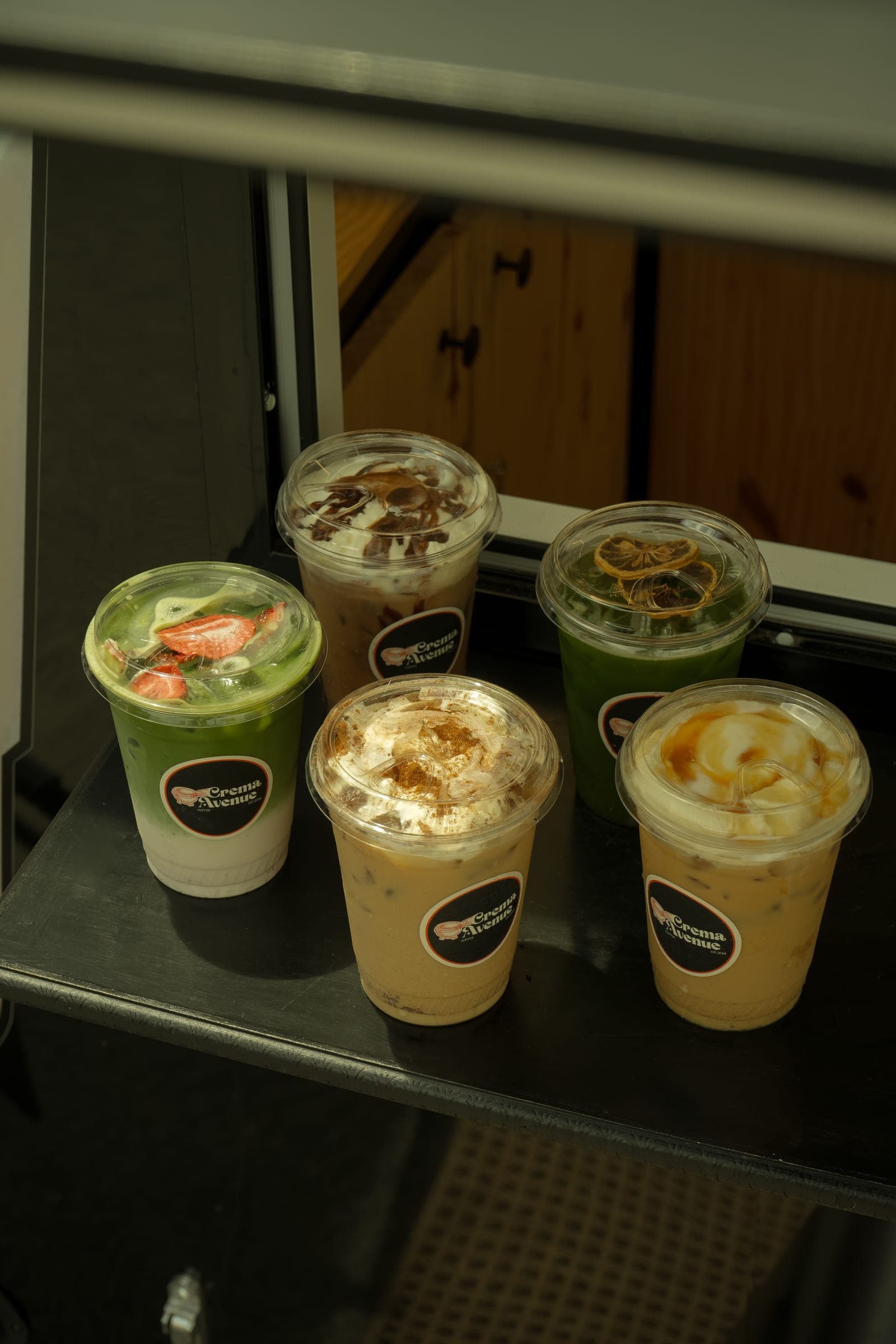 Crema Avenue iced drinks, dressed for the season