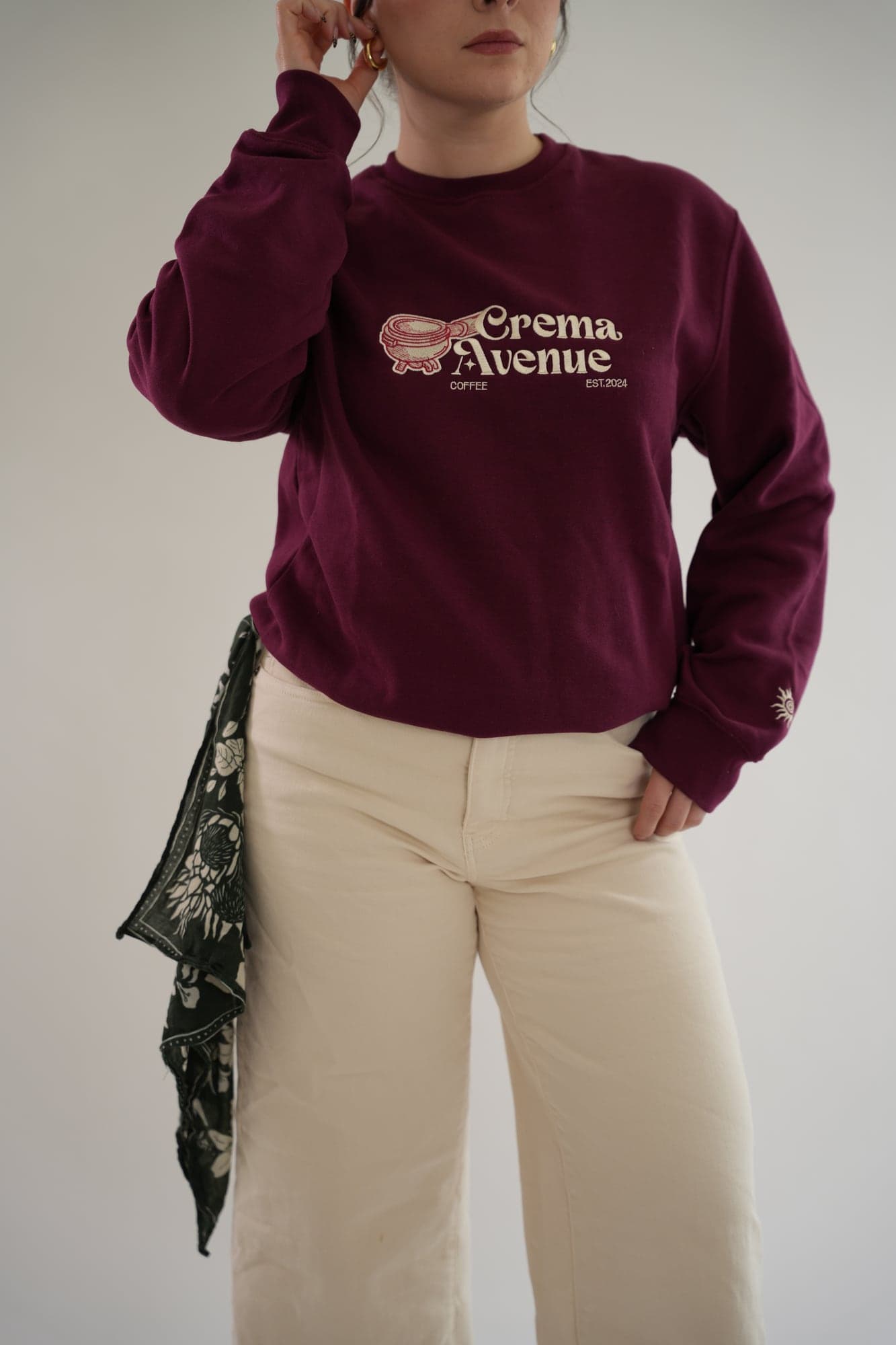 Crema Avenue Crew Neck - Maroon — worn